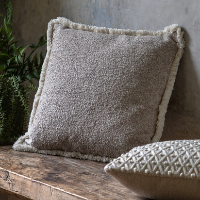 Mapledale Fringe Cushion Stone 500x500mm Feather Filled