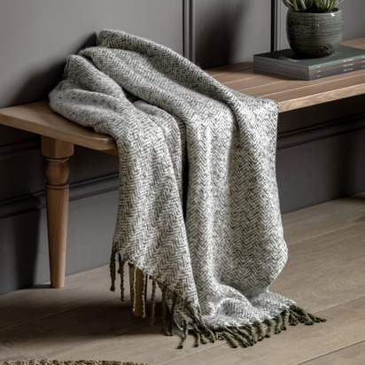 Studio Herringbone Faux Mohair Throw Olive 1300x1800mm