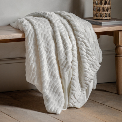 Studio Textured Rabbit Faux Fur Throw Cream 1300x1700mm