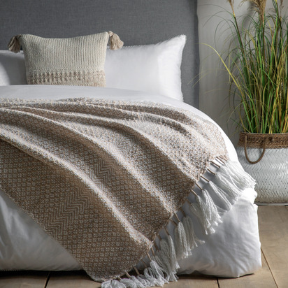 Woven Wrapped Tassel Throw Natural 1300x1700mm