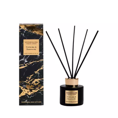 Stoneglow Luna Copaiba & Samphire Reed Diffuser, 120ml Black & Gold | 77mm x 77mm x 250mm