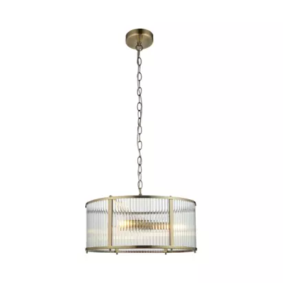 Bay Lighting Rika 3 Bulb Ribbed Glass Pendant Ceiling Light, Metallic Brass Metallic Brass | 27 x Dia.50cm