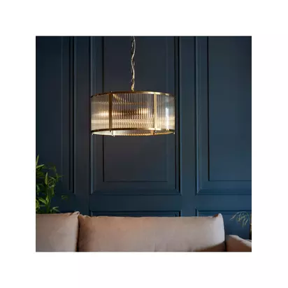 Bay Lighting Rika 3 Bulb Ribbed Glass Pendant Ceiling Light, Metallic Brass Metallic Brass | 27 x Dia.50cm