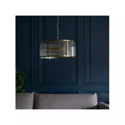 Bay Lighting Rika 3 Bulb Ribbed Glass Pendant Ceiling Light, Metallic Brass Metallic Brass | 27 x Dia.50cm