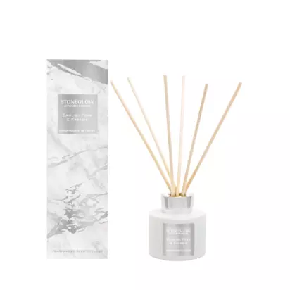 Stoneglow Luna English Pear & Freesia Reed Diffuser, 120ml White & Silver | 77mm x 77mm x 250mm