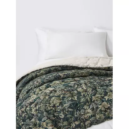 John Lewis Giardino Linen Blend Quilt, Green Green | 220x220cm