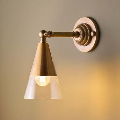 Belfry Wall Light in glass and antique brass
