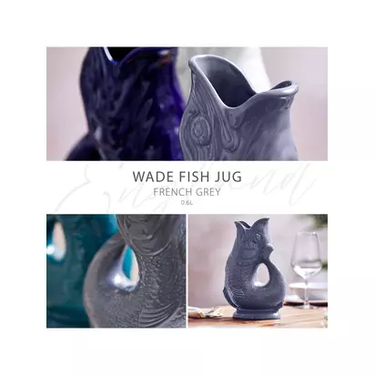 Wade Pottery Fish Earthenware Jug, 600ml, French Grey French Grey | H21.50 x W14.50 x D9cm