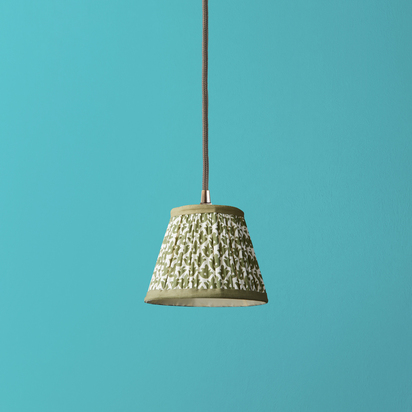 18cm Straight Empire Pendant shade in Temple Green block printed cotton