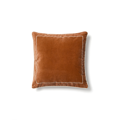 Tivani orange embroidered velvet cushion cover with contrasting trim 45 x 45cm