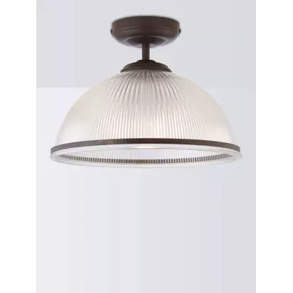 John Lewis Tristan Ribbed Glass Semi Flush Ceiling Light, Bronze Clear | H22 x Dia.30cm