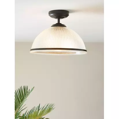 John Lewis Tristan Ribbed Glass Semi Flush Ceiling Light, Bronze Clear | H22 x Dia.30cm