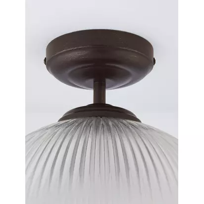 John Lewis Tristan Ribbed Glass Semi Flush Ceiling Light, Bronze Clear | H22 x Dia.30cm