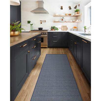 Tillie Solid Soft Navy Re-Jute Rug - 75 x 305 cm - Rug + Pad System