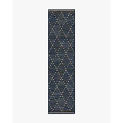 Harlequin Trellis Natural Navy Re-Jute Rug - 75 x 305 cm - Rug + Cushioned Pad System