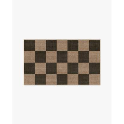 Checkerboard Soft Black Re-Jute Rug - 90 x 150 cm - Rug + Pad System