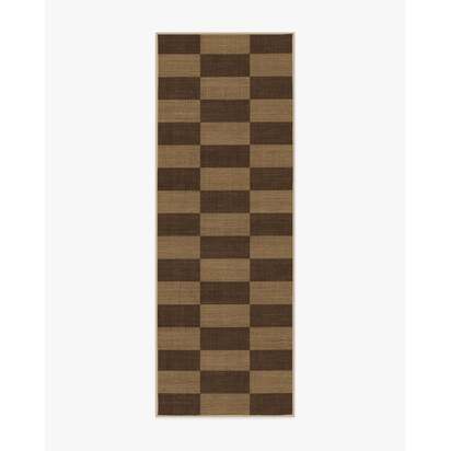 Yates Check Brown Re-Jute Rug by Architectural Digest - 75 x 215 cm - Rug + Pad System