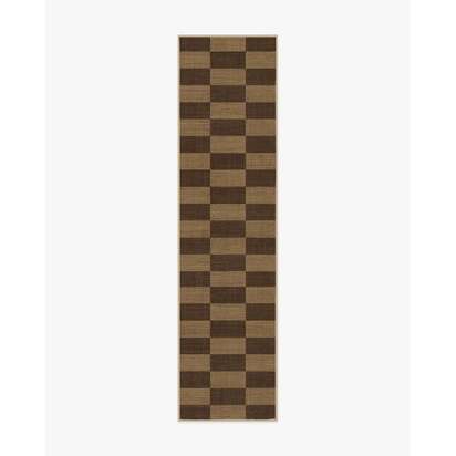 Yates Check Brown Re-Jute Rug by Architectural Digest - 75 x 305 cm - Rug + Cushioned Pad System