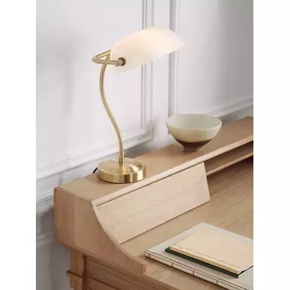 John Lewis Bankers Table Lamp, White/Brass White & Brass | H38 x W20 x D26.50cm