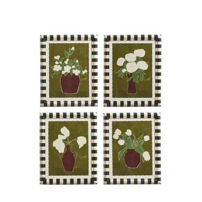 OKA | Striscia Framed Floral Prints - Set of Four - Green | Print