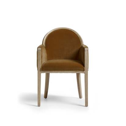 OKA | Wilbur Velvet Dining Chair - Dark Weathered Oak/Caramel | Luxury Dining Chairs & Sets