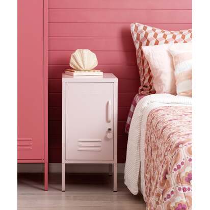 Mustard Made | The Shorty - Storage Locker in Blush Pink to the Left | Metal Bedside Table