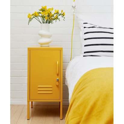 Mustard Made | The Shorty - Storage Locker in Mustard Yellow to the Left | Metal Bedside Table
