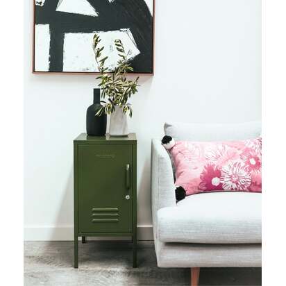 Mustard Made | The Shorty - Storage Locker in Olive Green to the Left | Metal Bedside Table