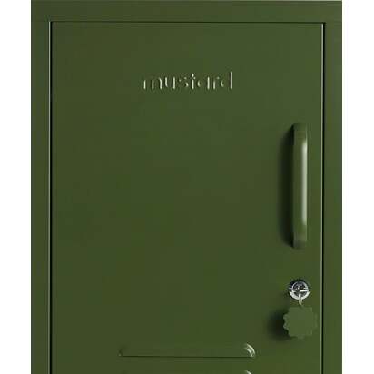 Mustard Made | The Shorty - Storage Locker in Olive Green to the Left | Metal Bedside Table