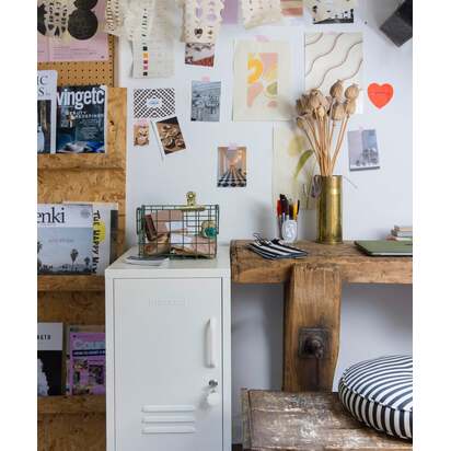 Mustard Made | The Shorty - Storage Locker in Chalk White to the Left | Metal Bedside Table