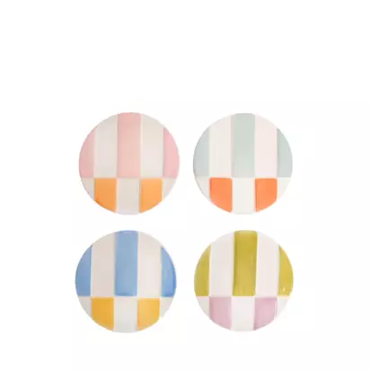Caroline Gardner Stripe Ceramic Coasters, Set of 4, Multi Multi | H11 x W11.50 x D3cm