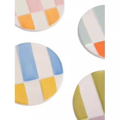 Caroline Gardner Stripe Ceramic Coasters, Set of 4, Multi Multi | H11 x W11.50 x D3cm