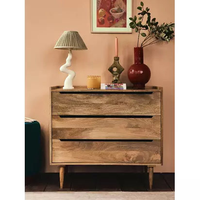 Swoon Southwark 3 Drawer Chest, Natural Light Wood | H73 x W80 x D42cm