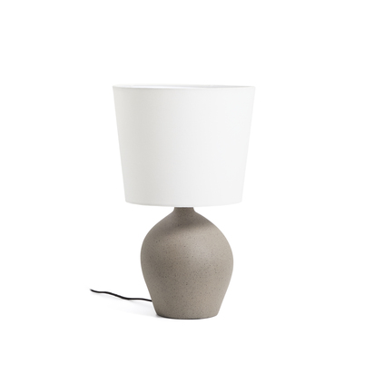Viona large table lamp with textured stone effect and cotton lampshade UK adapter