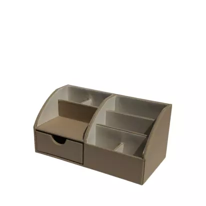 Osco Faux Leather Desk Organiser, Light Taupe Light Taupe | 14.5 x 14 x 29 cm