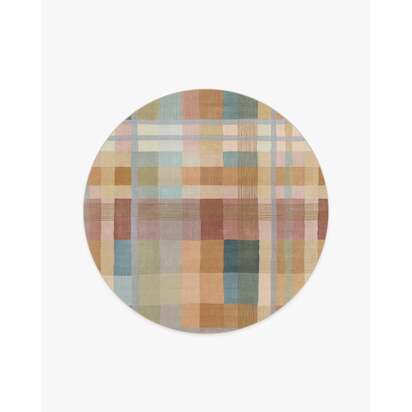 Margot Plaid Ochre Multicolour Flatwoven Rug - 185 Round cm - Rug + Pad System