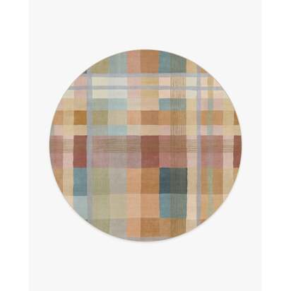 Margot Plaid Ochre Multicolour Flatwoven Rug - 245 Round cm - Rug + Pad System