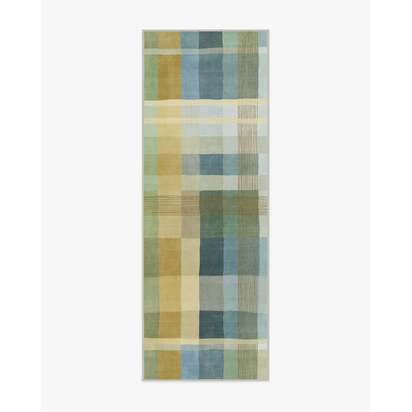 Margot Plaid Blue Flatwoven Rug - 75 x 215 cm - Rug + Pad System