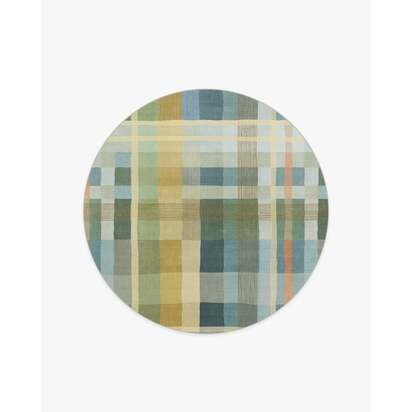 Margot Plaid Blue Flatwoven Rug - 185 Round cm - Rug + Pad System