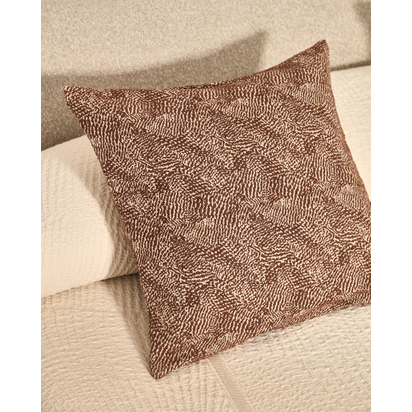 Junie cushion cover in brown and beige cotton jacquard 50 x 50 cm