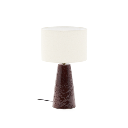Drava table lamp in burgundy ceramic with cotton shade UK adaptor