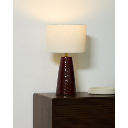 Drava table lamp in burgundy ceramic with cotton shade UK adaptor