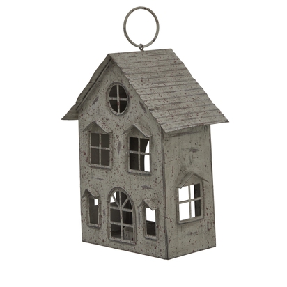 Rustic  Metal Hanging House Tealight With Glass Votive