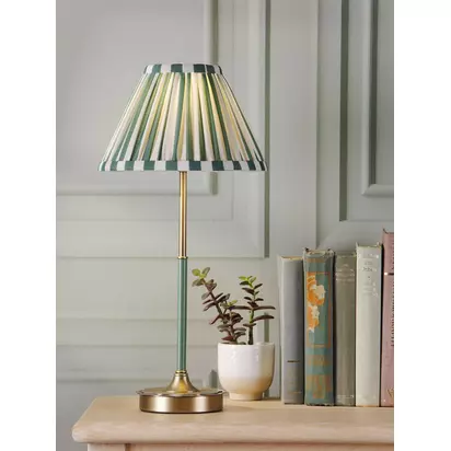 Laura Ashley Denwick Pleat Stripe Table Lamp, Olive Green Green Olive | H43 x W21 x D21cm