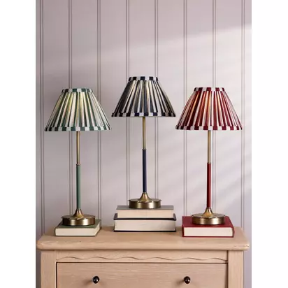 Laura Ashley Denwick Pleat Stripe Table Lamp, Olive Green Green Olive | H43 x W21 x D21cm