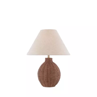 Laura Ashley Fernhill Small Rattan Table Lamp, Walnut Stain Brown Dark | H38 x W30 x D30cm