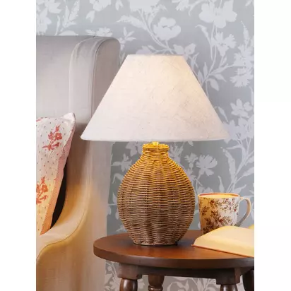 Laura Ashley Fernhill Small Rattan Table Lamp, Walnut Stain Brown Dark | H38 x W30 x D30cm