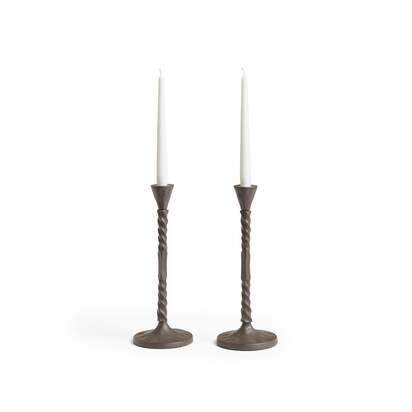 OKA | Notte Candle Holders Pair - Antique Grey | Candle Holder