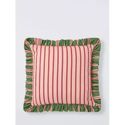 John Lewis x Sanderson Pinetum Stripe Frilled Cushion, Green/Multi Green/Multi | 43 x 43cm