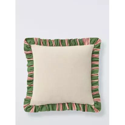 John Lewis x Sanderson Pinetum Stripe Frilled Cushion, Green/Multi Green/Multi | 43 x 43cm